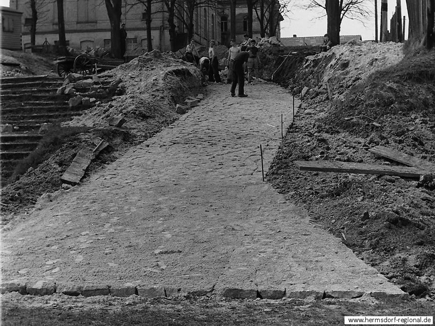 Bau der Strasse zum Festplatz 1956